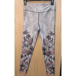 Evolution Creation Women's Size S Gray W/foliage Pink Flamingo Print Leggings